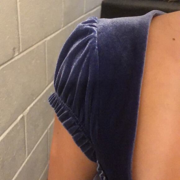 Free People Velour Velvet Smocked Ruffle Babydoll Tie Back Dress Blue Small - Picture 5 of 6